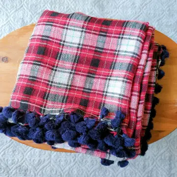 anatelier 구매 CITRUS 시트러스 대형 체크 무늬 폼폼 스톨