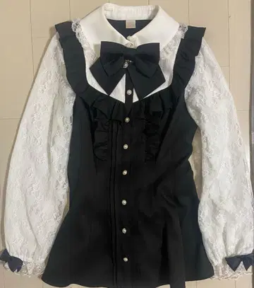 시크릿 허니 소매 레이스 핀턱 프릴 요크 절개 셋업 긴팔