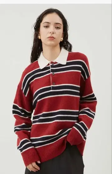 카라 달린 보더 라거 니트