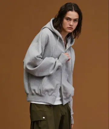 SOERTE 그레이 풀 집업 후드 부착 후드티