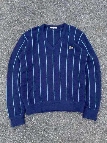 라코스테 네이비 스트라이프 V넥 니트