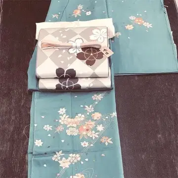 호몬기 청록색 포멀 초목 벚꽃 약간의 하자 있음 기모노 원단만