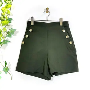 ZARA 하이웨스트 마린 숏팬츠 카키 골드버튼 S