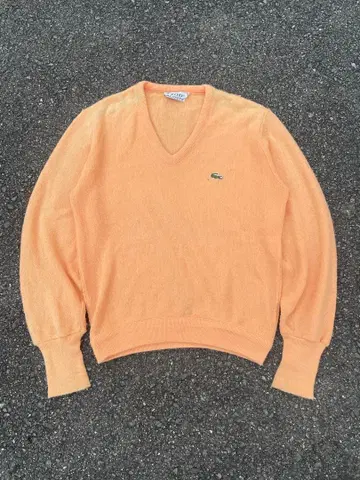 70s 80s 실 감개 택 라코스테 오렌지 V넥 니트
