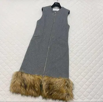 LE CIEL BLEU 퍼 트리밍 베스트 원피스 사이즈 36