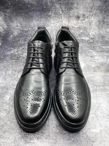 블랙 가죽 브로그 신발 사이드 지퍼