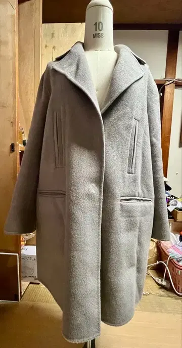 그레이 울 혼방 롱 코트