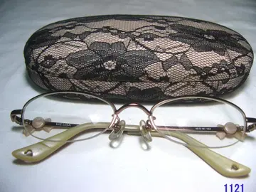 리즈리사 안경 프레임 리본 장식 핑크 골드 오벌 하프림 케이스 포함