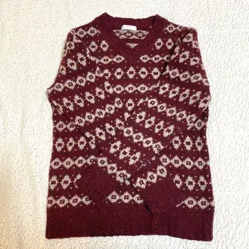 JunMEN 남성용 니트 페어아일 패턴 울 혼방 L 보르도 빈티지