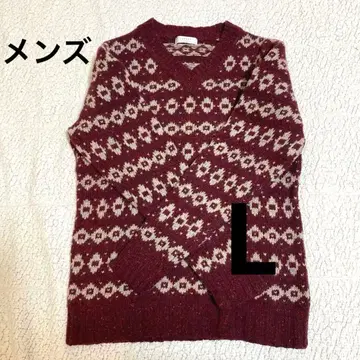 JunMEN 남성용 니트 페어아일 패턴 울 혼방 L 보르도 빈티지