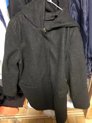 울 후드 부착 코트 다크 그레이