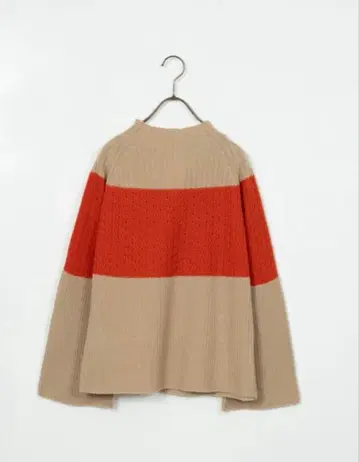 진즈 팩토리 클로즈 홀 가먼트 3단 패턴 니트 베이지 x 오렌지