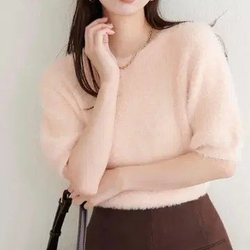 natural couture 페더얀 반팔 니트 풀오버 핑크