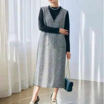 cohina 트위드 프린지 오버롤 스커트