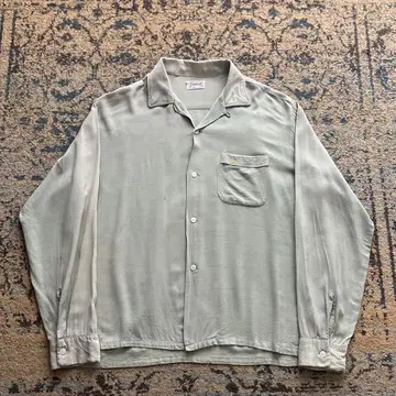 60s 캠퍼스 셔츠 레이온 카스리 오픈 카라 검 50s