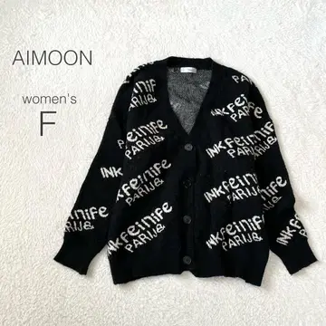[ 아이몬 ] 영문 니트 가디건 긴팔 V넥 올 패턴 캐주얼 겉옷 블랙