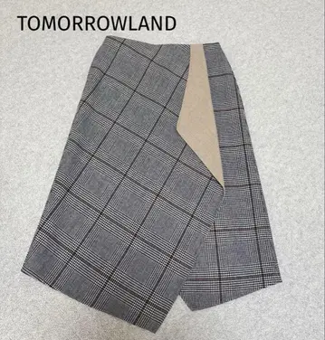 TOMORROWLAND 울 나일론 글렌체크 비대칭 스커트