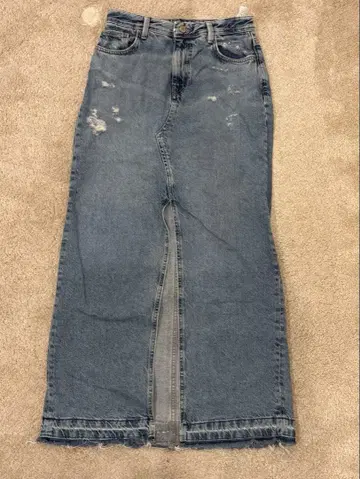 zara 데님 블루 데미지 타이트 스커트 롱 스커트