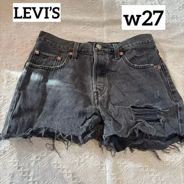 Levi's 501 [ w27 ] 블랙 숏팬츠 데미지 데님