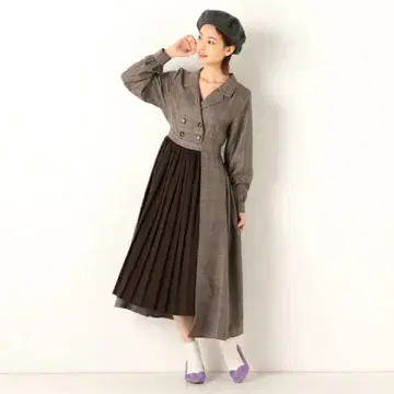 archives 브라운 체크 무늬 셔츠 원피스