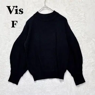 비스 니트 퍼프 슬리브 숏 기장 F 블랙 긴팔 스웨터 심플