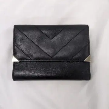 FURLA 블랙 가죽 3단 폴더형 지갑 여성용