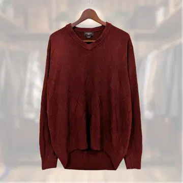 DOCKERS V넥 니트 아가일 버건디 컬러