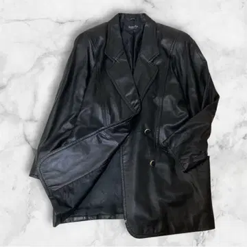 빈티지 Rozenfur 가죽 코트 롱 코트 양가죽 더블 버튼