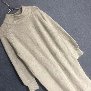 GLOBAL WORK 베이지 터틀넥 니트 롱 원피스 프리