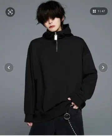 Adrer 블랙 하프 지퍼 후드티 남성용