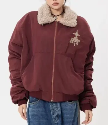 AsRiRe 버건디 보아 옷깃 점퍼