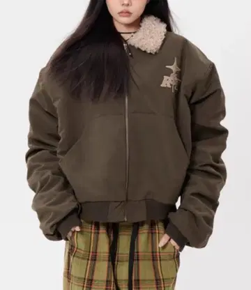 AsRiRe 올리브 보아 카라 부착 자켓