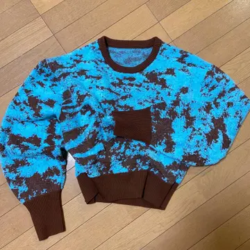 KBF 니트 블루 브라운 크롭 니트 초코 민트