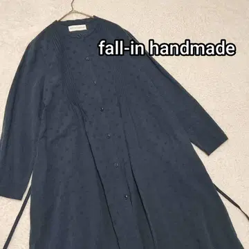 fall-in handmade 린넨 혼방 롱 원피스 핀턱 네이비 긴팔