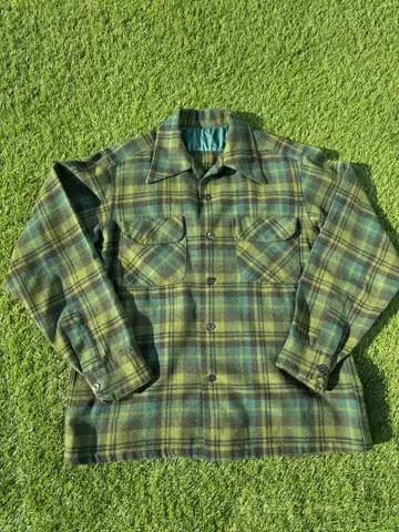 pendleton 70s 울 보드 셔츠 오픈 카라 그린 계열