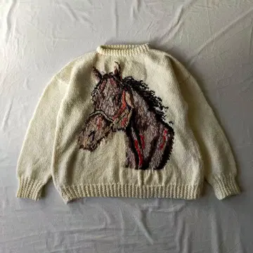 구제 의류 unknown 니트 스웨터 핸드 니트 말 애니멀 무늬 울 니트