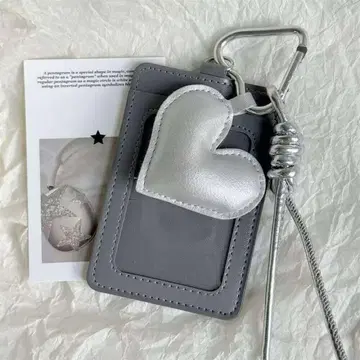 그레이 하트형 키링 카드 포켓 부착