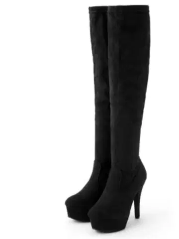 grl 그레일 하이힐 슬림 레그 스웨이드 니하이 부츠 [ci243] 블랙