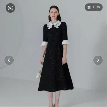 Leja 꽃무늬 레이스 스칼라 스팽글 자수 A라인 플레어 드레스 원피스