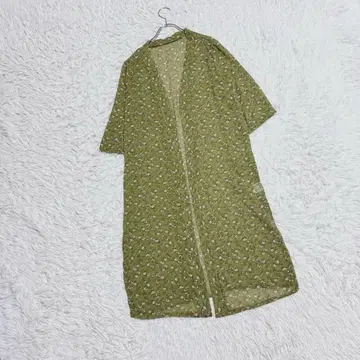 [ KURICA ] 시어 가운 ( F ) 가디건 꽃무늬 롱 겉옷 카키