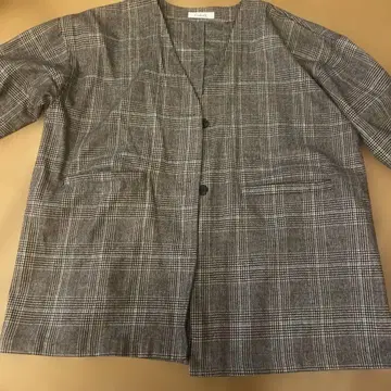 ColorK 체크 무늬 노카라 자켓