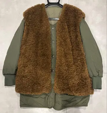 올리브 퀼팅 자켓 보아 퍼 포함