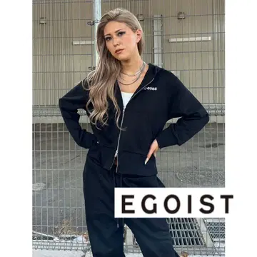 EGOIST 로고 자수 더블 지퍼 후드티 블랙