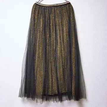 ELFSACK 롱 스커트 블랙 골드 레이스