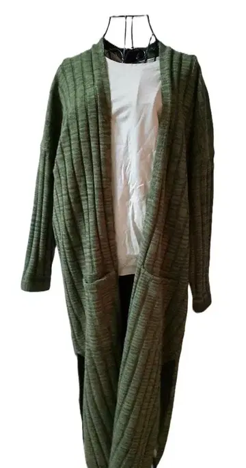 니트 롱 가디건 슬릿 그린 F