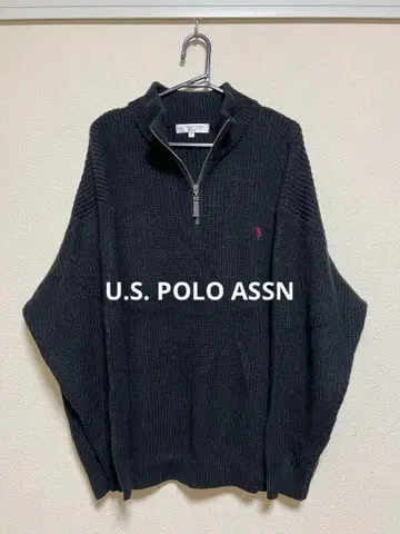 U.S. POLO ASSN. 하프 지퍼 니트 블랙
