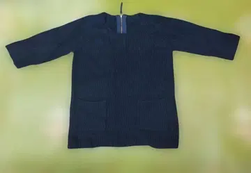 네이비 리브 상의 5부 소매