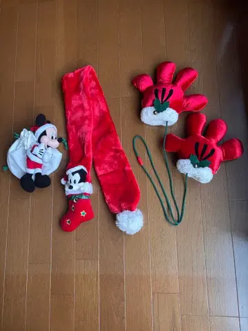 디즈니랜드 크리스마스 미키 장갑 머플러 산타 봉제 인형 복조리 레트로