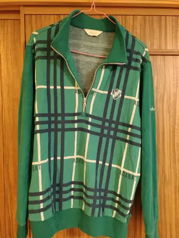 adabar 87 그린 계열 체크 무늬 플리스 스웨터