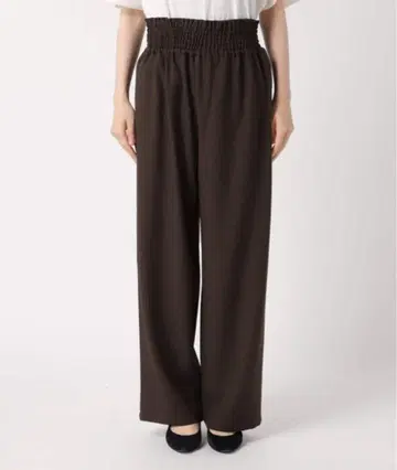 브라운 와이드 팬츠 허리밴딩
